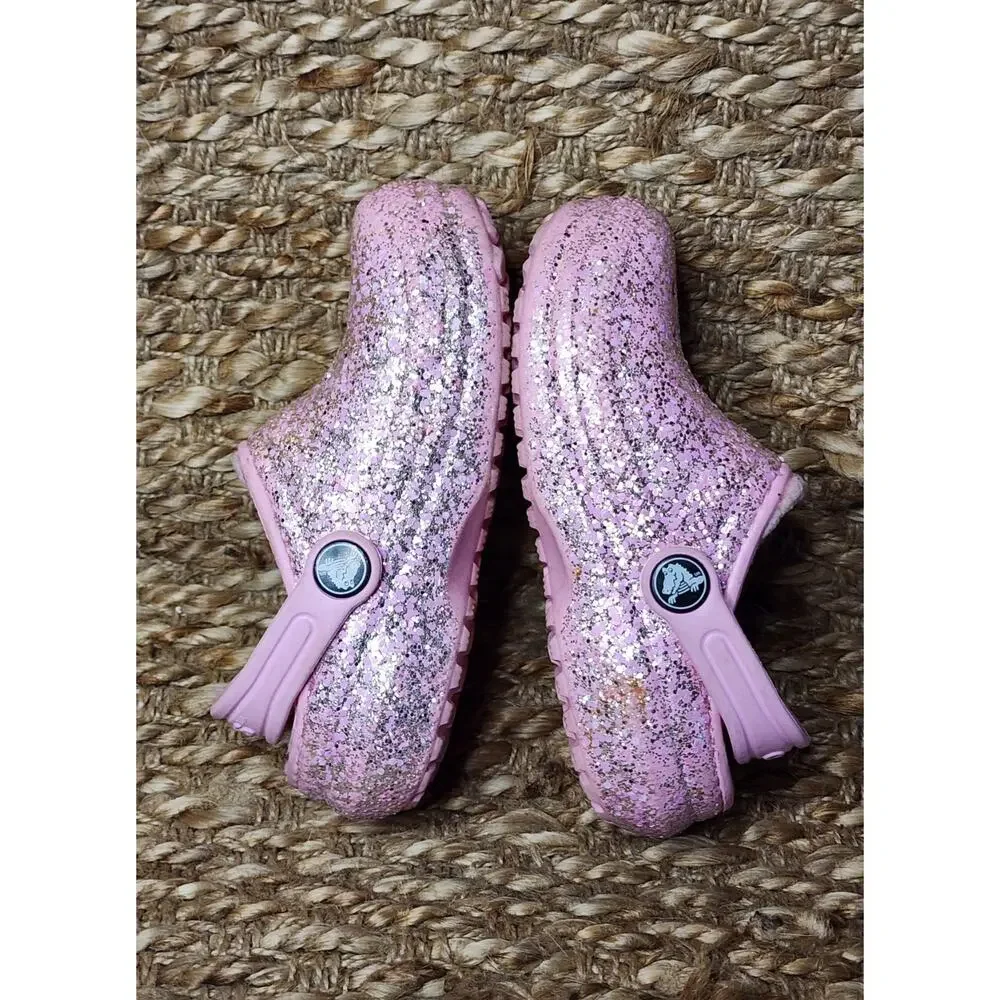 Crocs Shoes Child 9 Classic Lined Glitter Clog Pink Slip On Shoes School